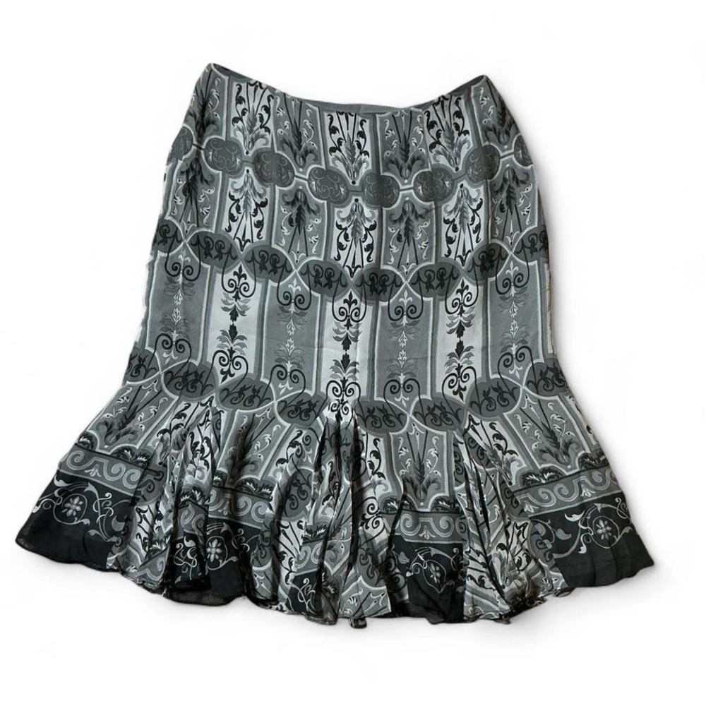 NEW Dark Academia Silk Spirit Coldwater Creek Skirt 12 Damask Print Flounce Hem